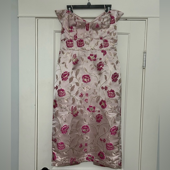 Fate Floral Jacquard Strapless Dress Pink Women’s Large Wedding Formal Banquet - Picture 2 of 9